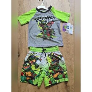 Nwt Teenage Mutant Ninja Turtles  UPF 50+ Pullover Rash Guard And Swim Trunks 4t
